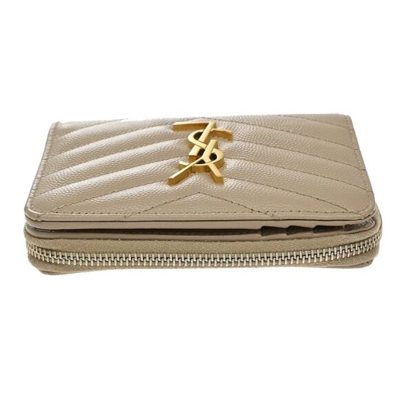 SAINT LAURENT YSL Logo Compact Bifold Wallet Leather Beige 258-082825 - Picture 5 of 15